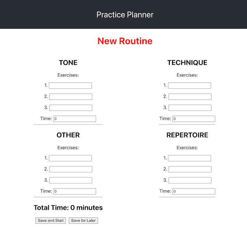 Screenshot of PracticePlanner App